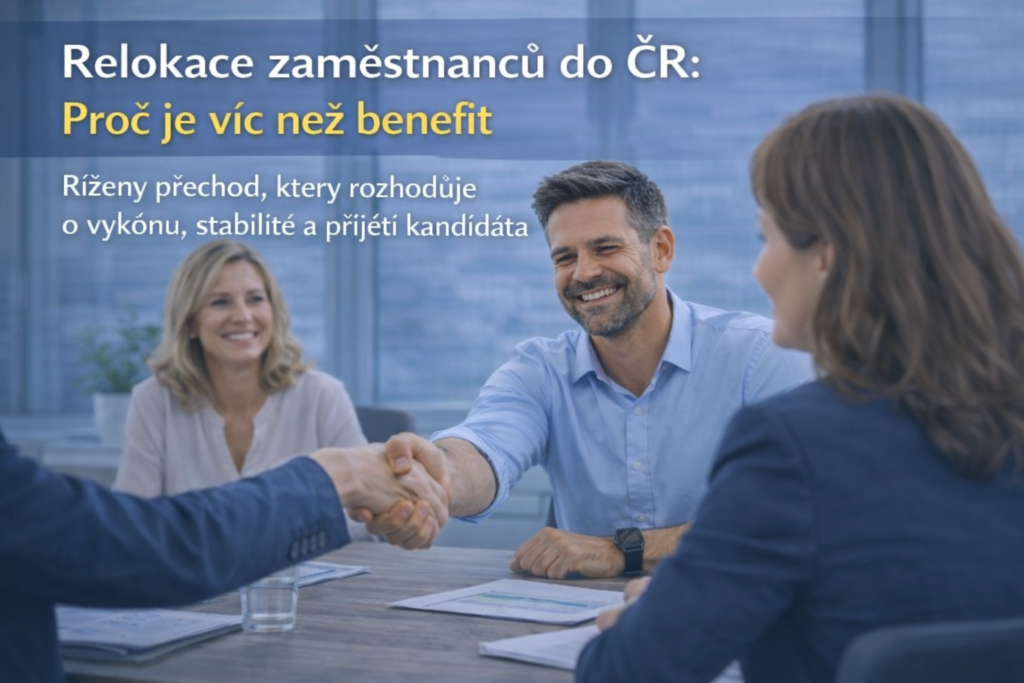Zahraniční zaměstnanec při setkání s HR týmem během relokace do České republiky, ilustrující profesionálně řízený proces, který podporuje stabilní nástup a pozitivní candidate experien